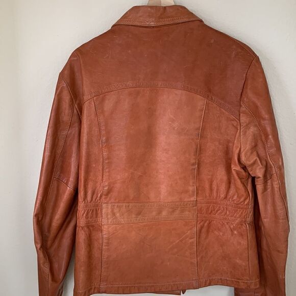 Vintage 1970s Camel Brown Leather Jacket Pointed Collar Men’s size 44 - Picture 6 of 13